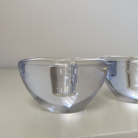 MCM 2 Solid Glass Candlestick Holders Round Clear Glass Numbered Candle Holders - Picture 4 of 12